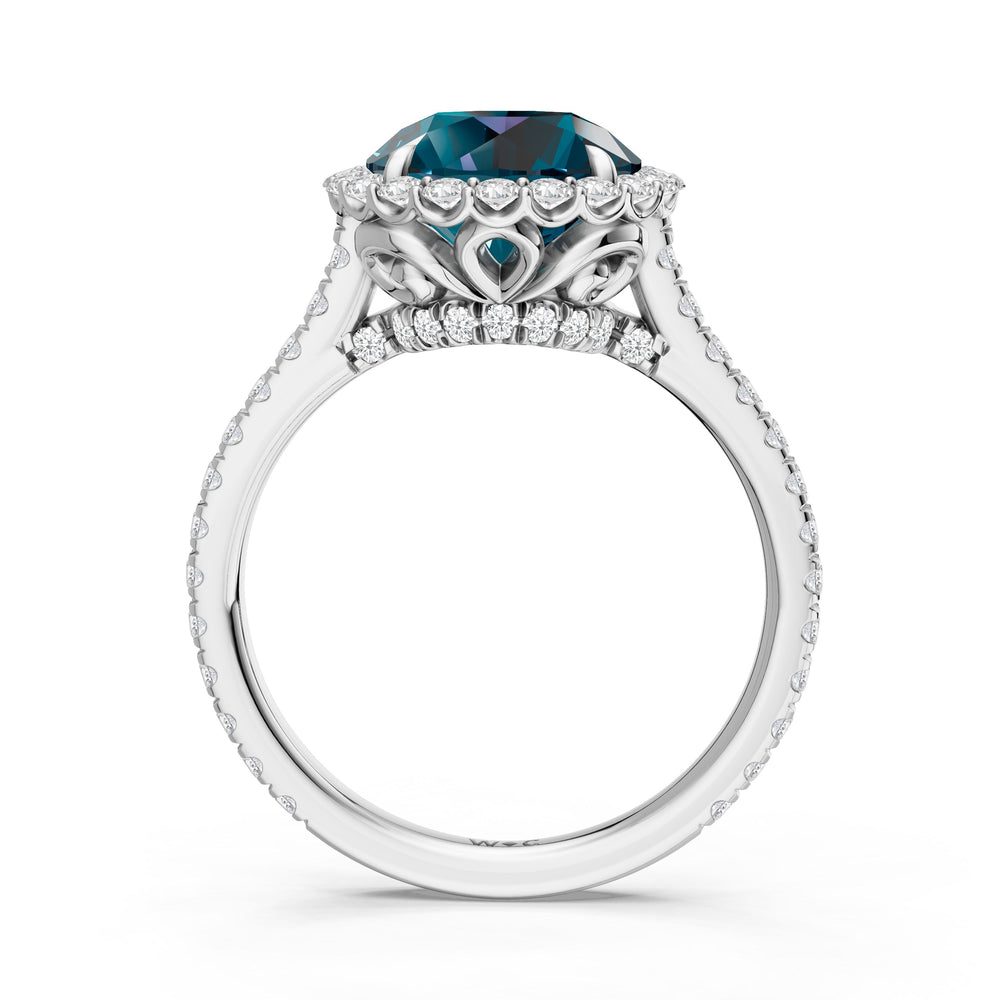 The Rosalune Ring with Created London Blue Topaz Cut Diamond in 14KT Platinum view 2
