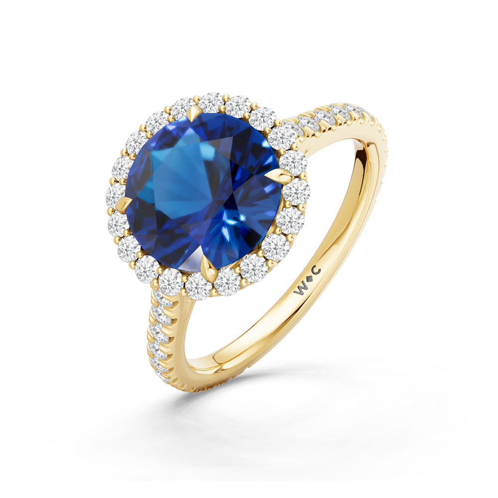 The Rosalune Ring with Created Blue Sapphire Cut Diamond in 14KT Yellow Gold view 3
