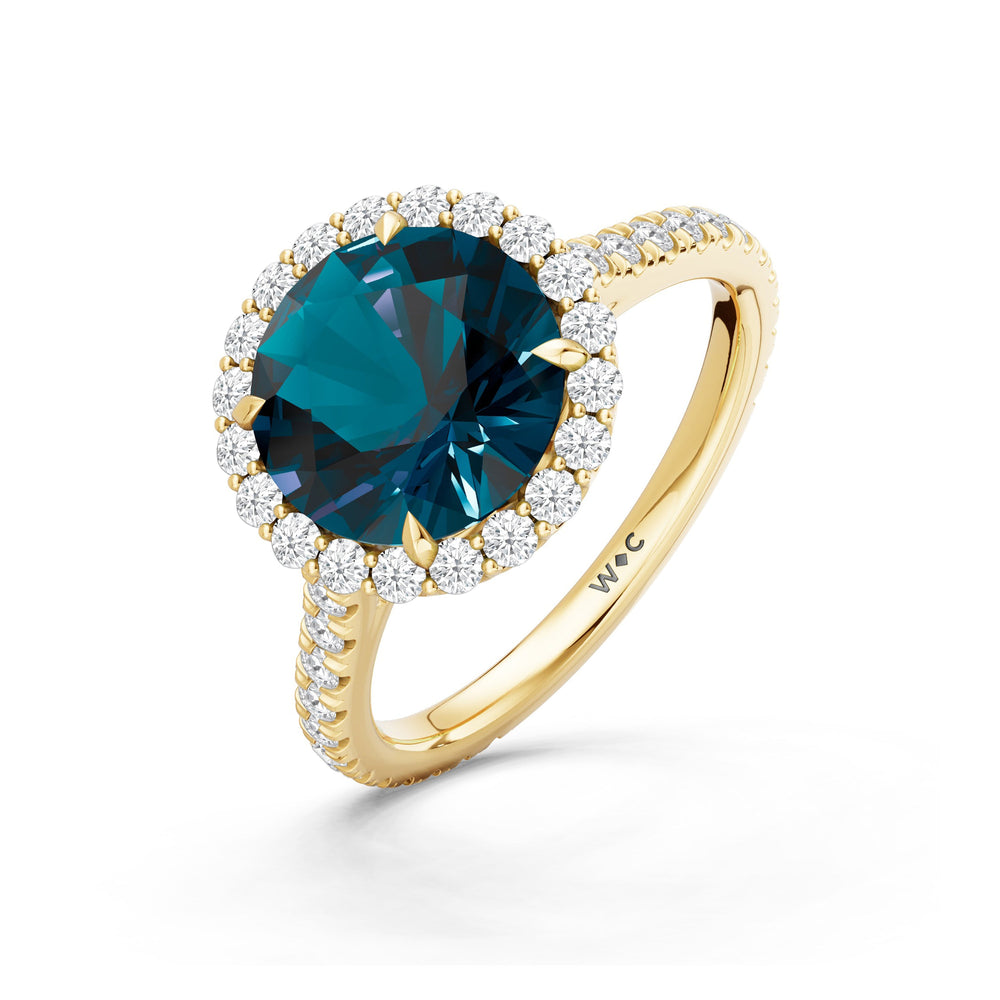 The Rosalune Ring with Created London Blue Topaz Cut Diamond in 14KT Yellow Gold view 3
