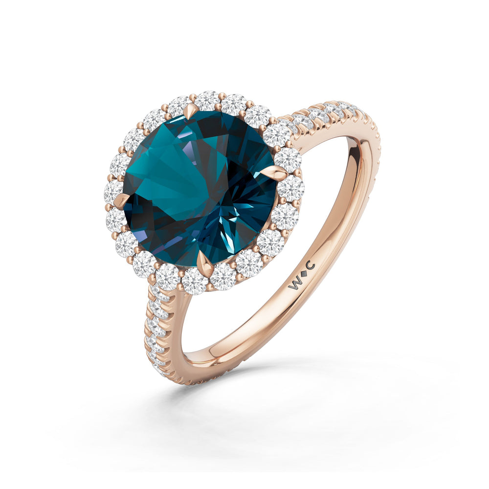 The Rosalune Ring with Created London Blue Topaz Cut Diamond in 14KT Rose Gold view 3
