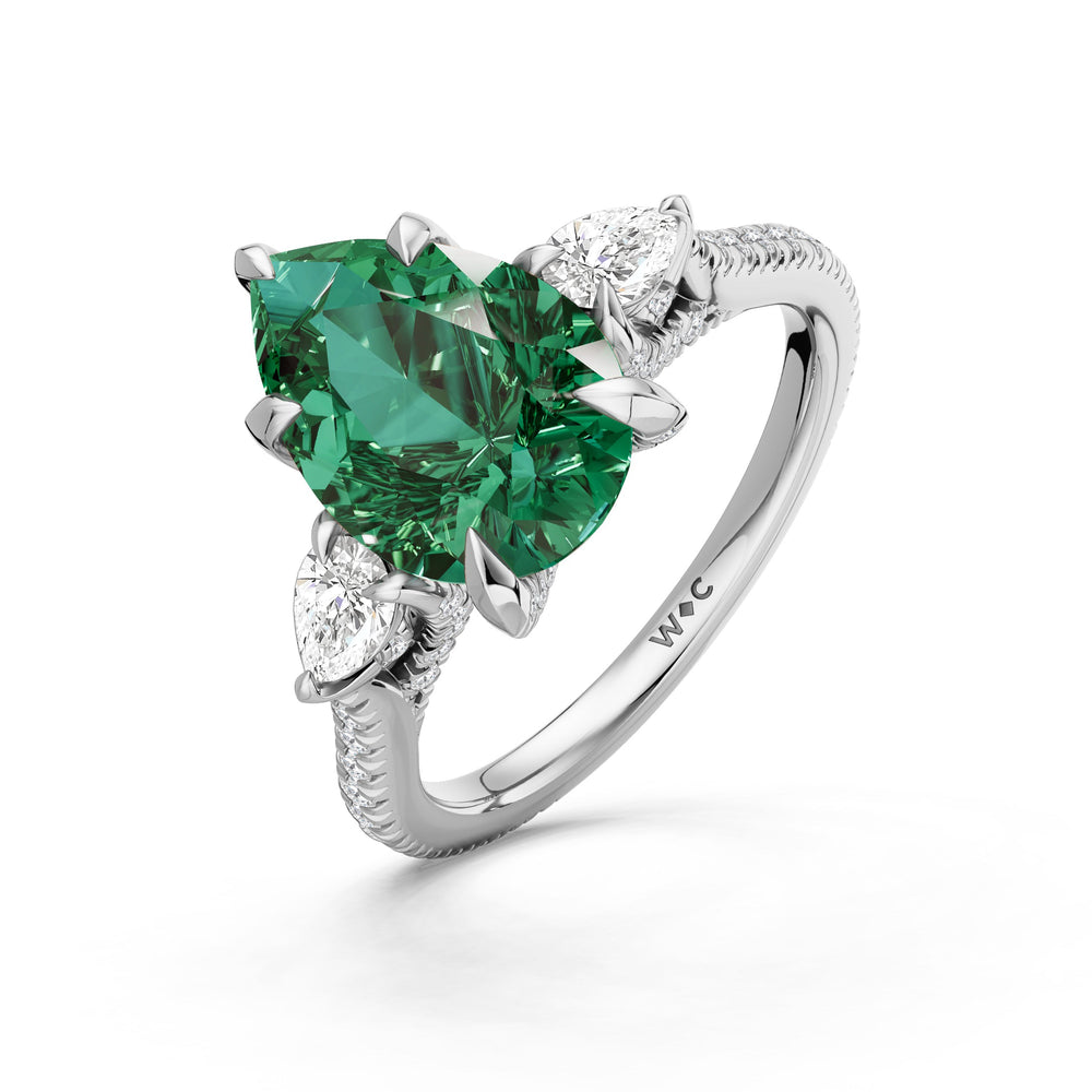 The Rosavine Ring with Created Emerald Cut Diamond in 14KT Platinum view 3
