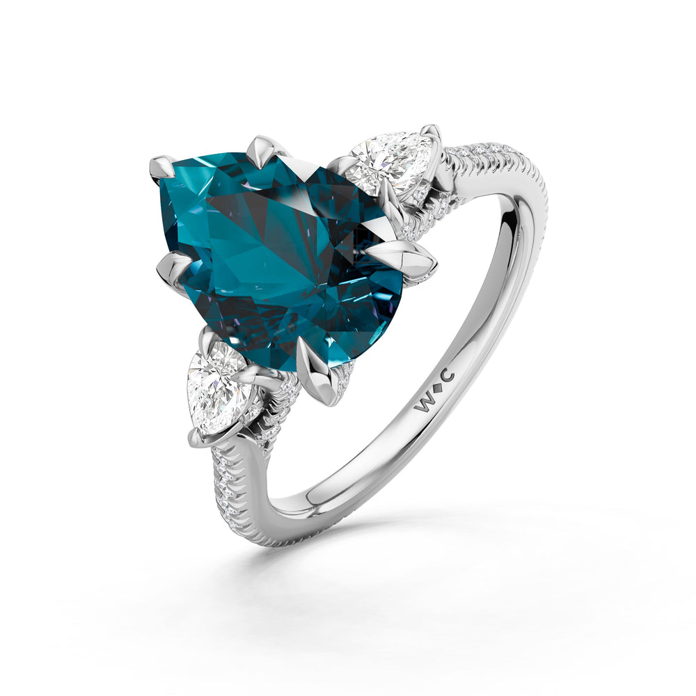 The Rosavine Ring with Created London Blue Topaz Cut Diamond in 14KT Platinum view 3
