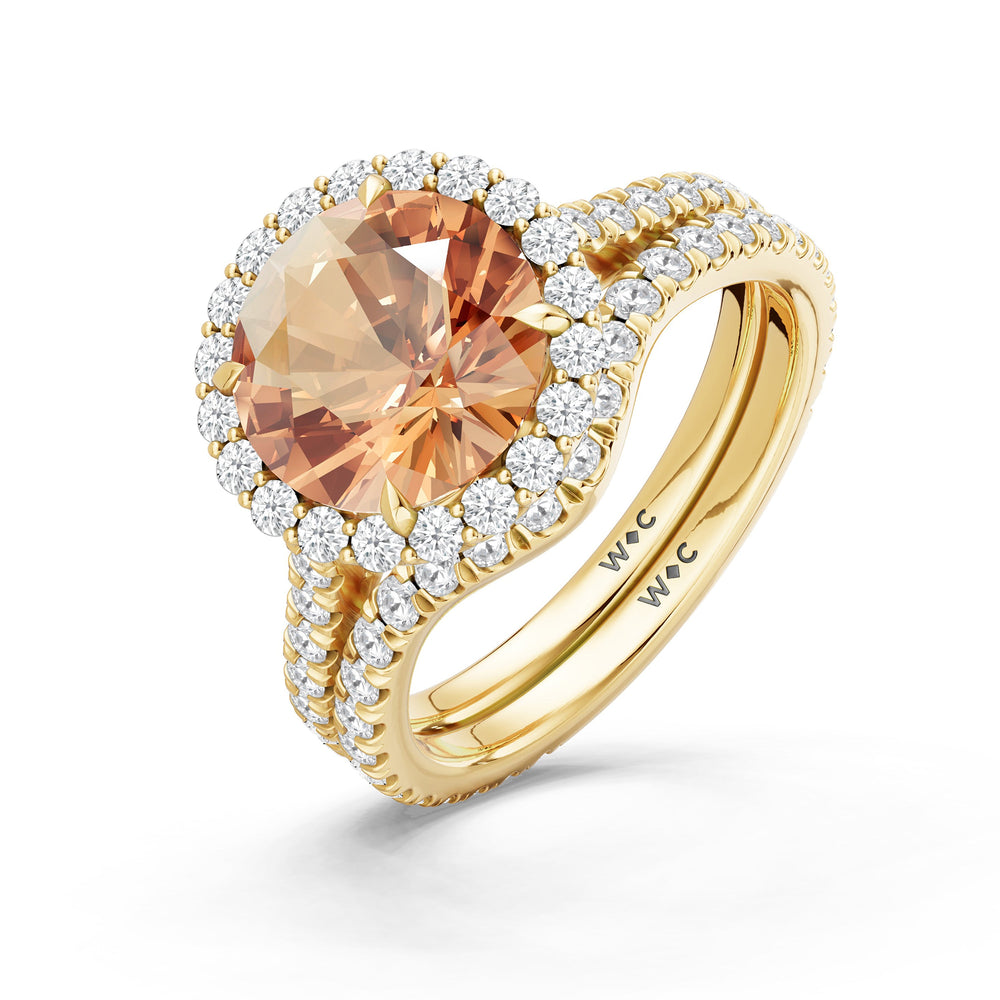 The Rosalune Diamond Wedding Band with Created Morganite Cut Diamond in 14KT Yellow Gold view 3
