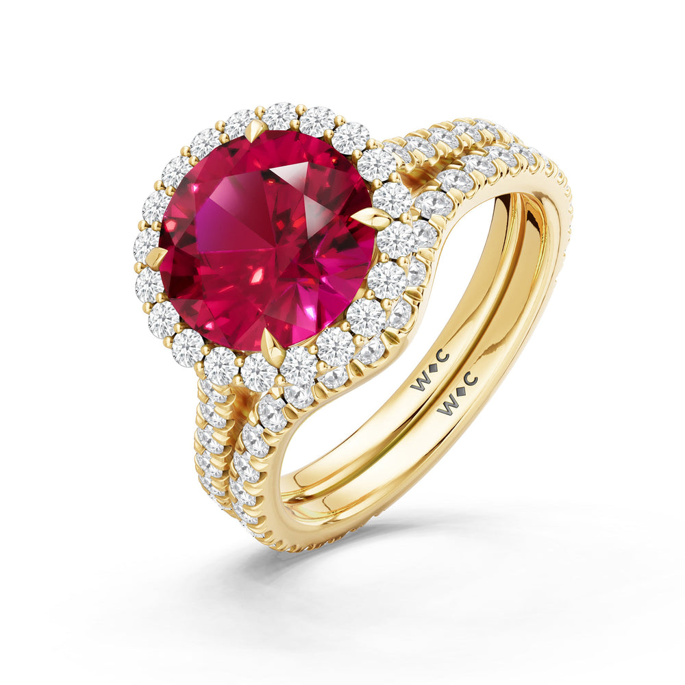 The Rosalune Diamond Wedding Band with Created Ruby Cut Diamond in 14KT Yellow Gold view 3
