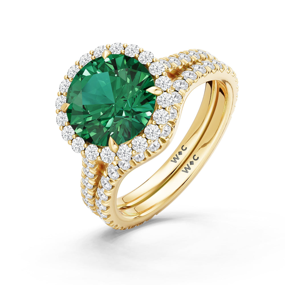 The Rosalune Diamond Wedding Band with Created Emerald Cut Diamond in 14KT Yellow Gold view 3
