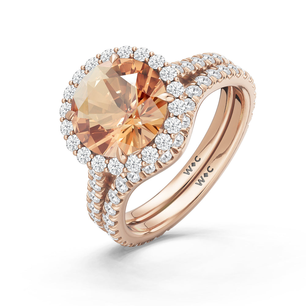 The Rosalune Diamond Wedding Band with Created Morganite Cut Diamond in 14KT Rose Gold view 3
