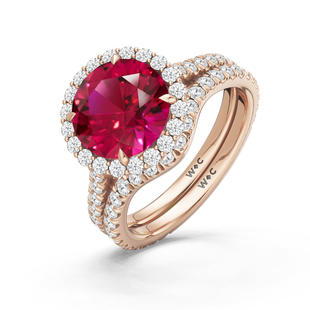The Rosalune Diamond Wedding Band with Created Ruby Cut Diamond in 14KT Rose Gold view 3
