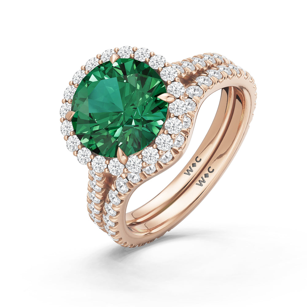 The Rosalune Diamond Wedding Band with Created Emerald Cut Diamond in 14KT Rose Gold view 3
