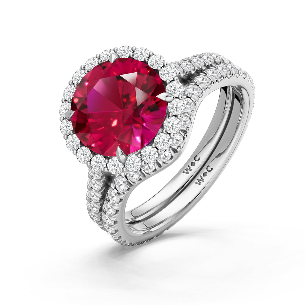 The Rosalune Diamond Wedding Band with Created Ruby Cut Diamond in 14KT Platinum view 3
