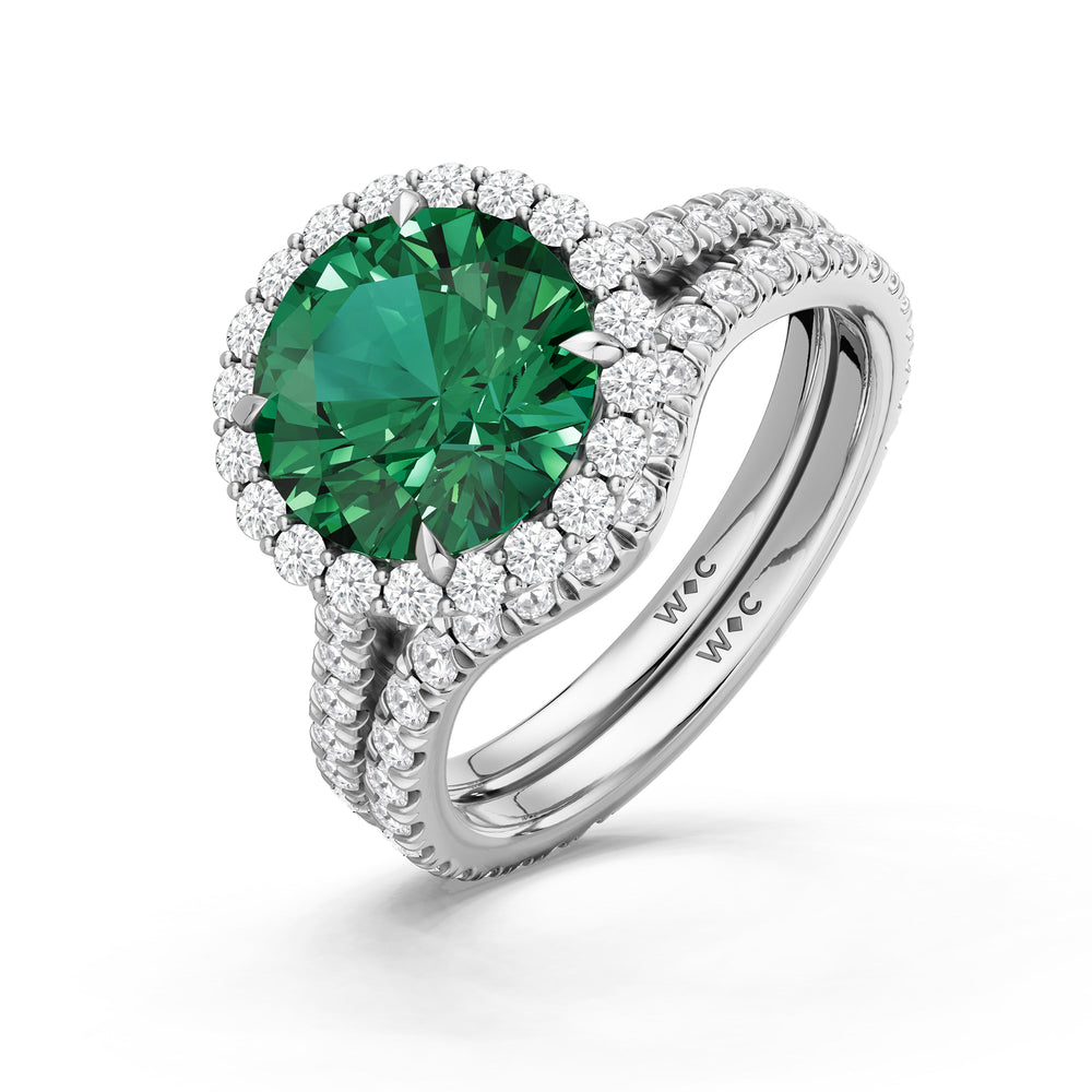 The Rosalune Diamond Wedding Band with Created Emerald Cut Diamond in 14KT Platinum view 3
