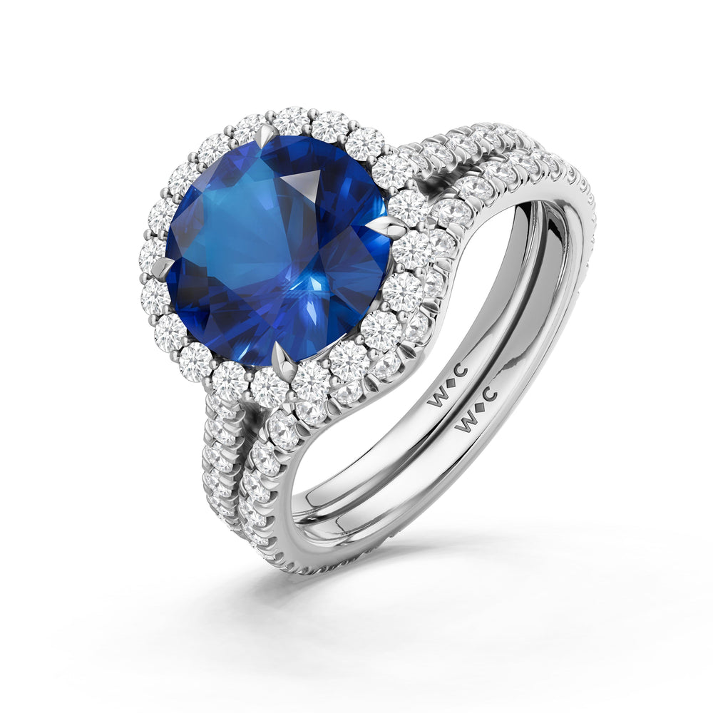 The Rosalune Ring with Created Blue Sapphire Cut Diamond in 14KT Platinum view 4
