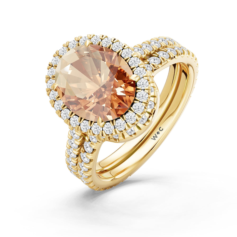 The Roselle Diamond Wedding Band with Created Morganite Cut Diamond in 14KT Yellow Gold view 3
