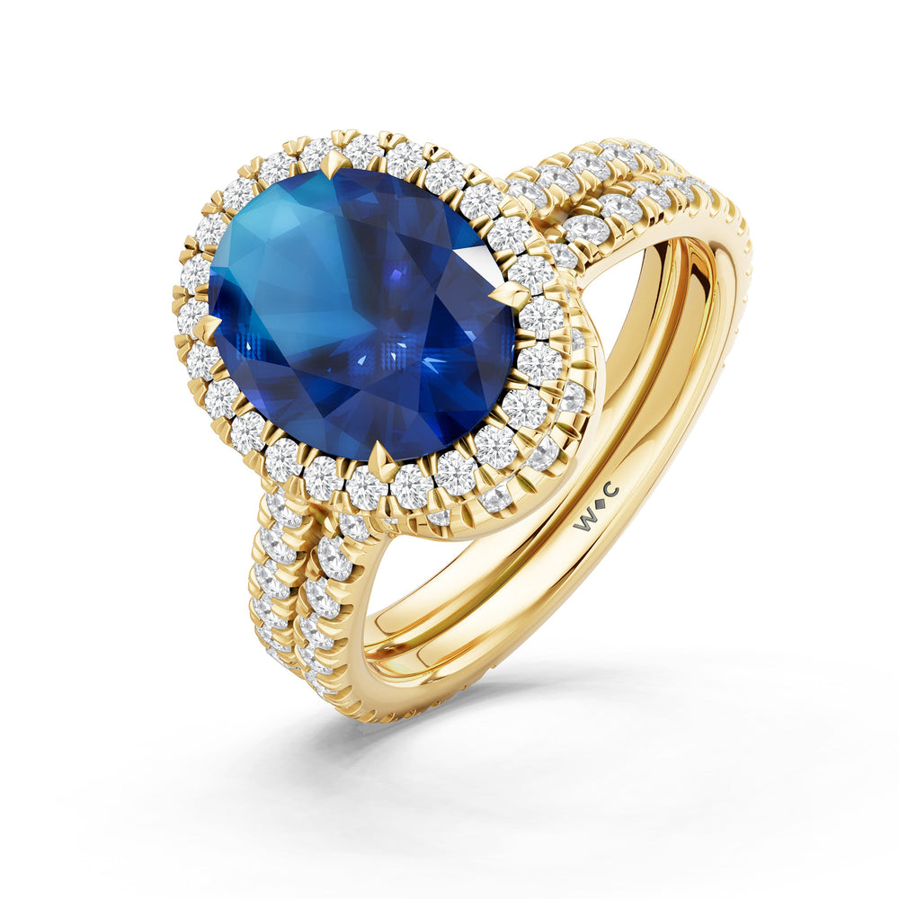 The Roselle Ring with Created Blue Sapphire Cut Diamond in 14KT Yellow Gold view 4
