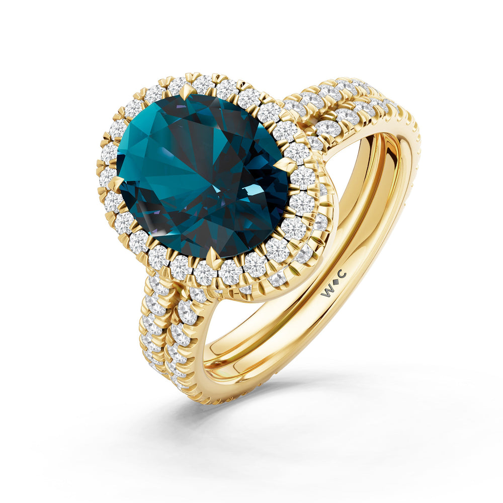 The Roselle Ring with Created London Blue Topaz Cut Diamond in 14KT Yellow Gold view 4
