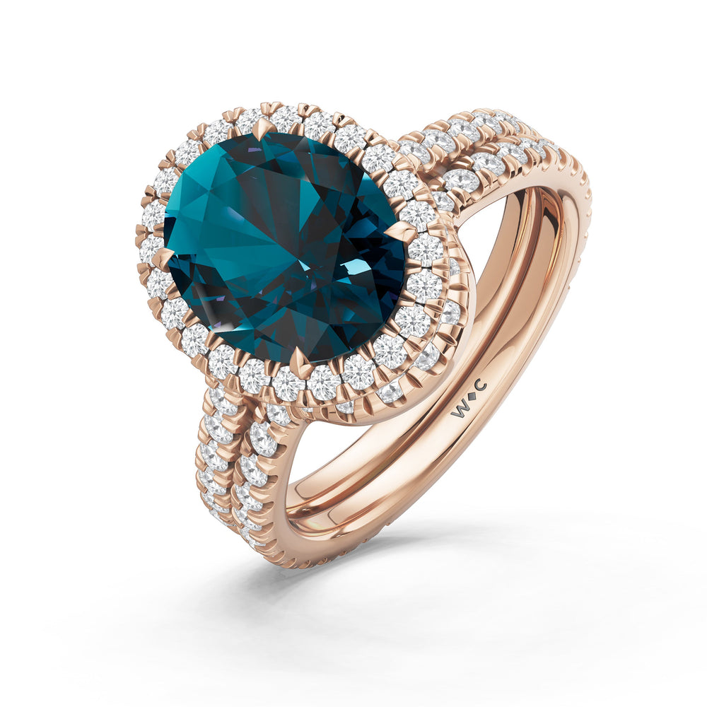 The Roselle Ring with Created London Blue Topaz Cut Diamond in 14KT Rose Gold view 4

