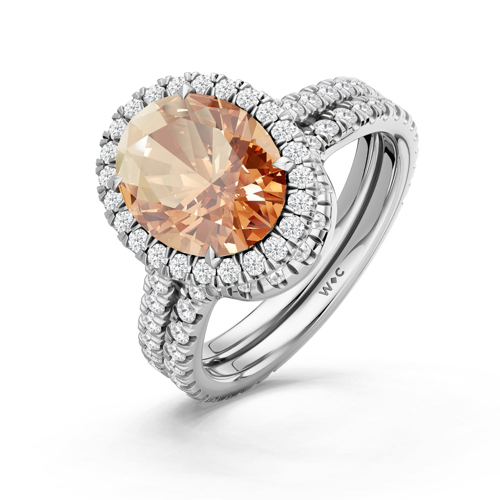 The Roselle Diamond Wedding Band with Created Morganite Cut Diamond in 14KT Platinum view 3
