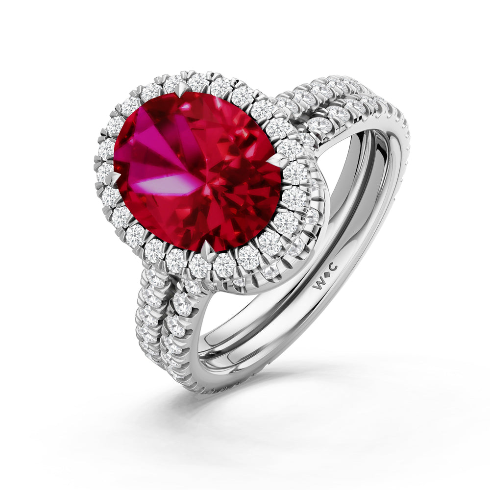 The Roselle Diamond Wedding Band with Created Ruby Cut Diamond in 14KT Platinum view 3
