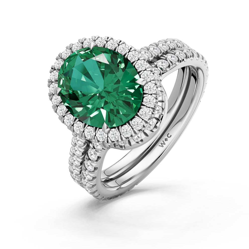 The Roselle Ring with Created Emerald Cut Diamond in 14KT Platinum view 4
