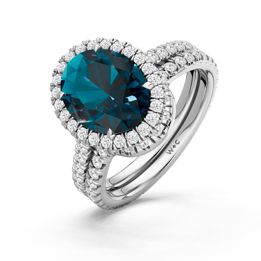 The Roselle Ring with Created London Blue Topaz Cut Diamond in 14KT Platinum view 4
