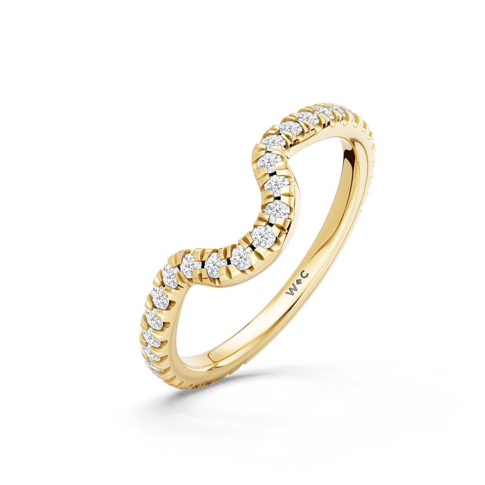 The Roselle Diamond Wedding Band with Created London Blue Topaz Cut Diamond in 14KT Yellow Gold view 4
