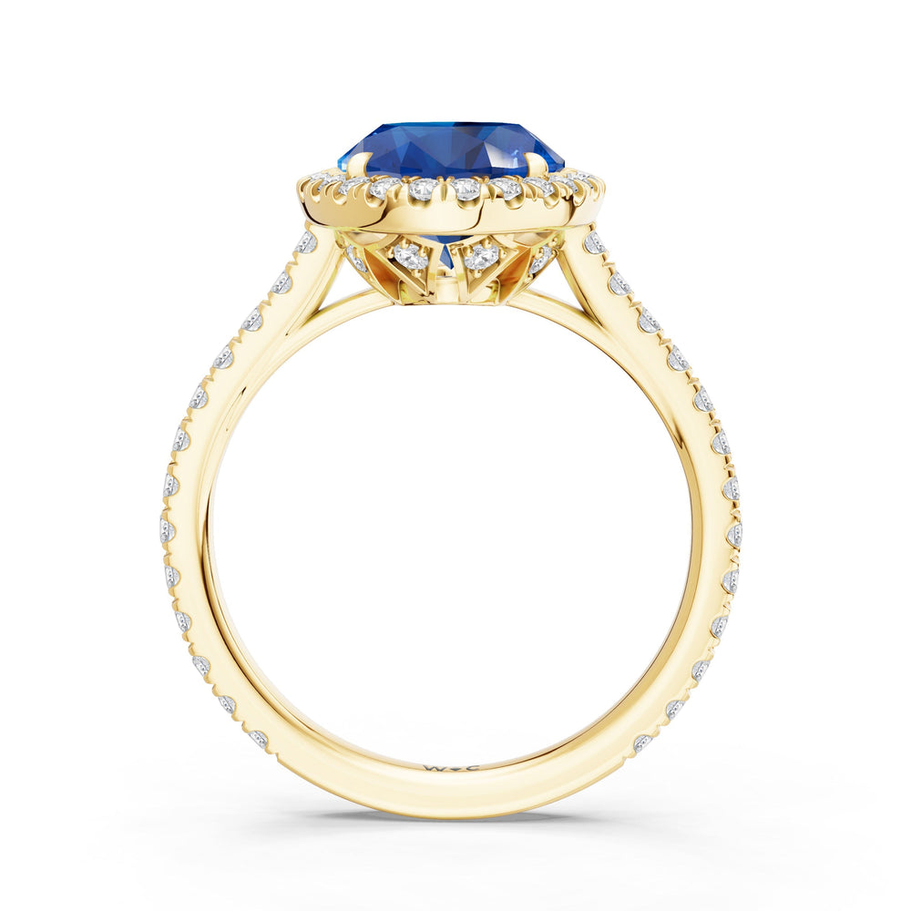 The Roselle Ring with Created Blue Sapphire Cut Diamond in 14KT Yellow Gold view 2
