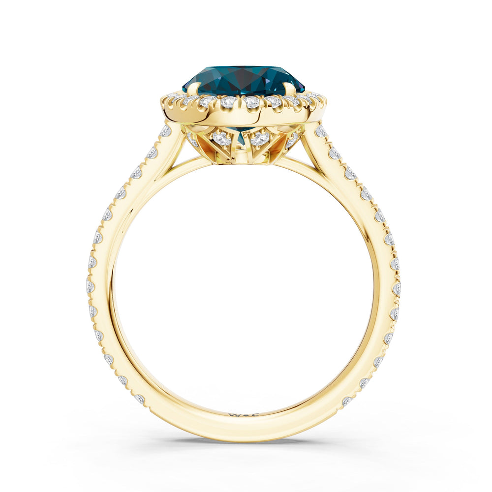 The Roselle Ring with Created London Blue Topaz Cut Diamond in 14KT Yellow Gold view 2

