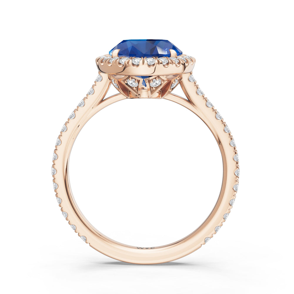 The Roselle Ring with Created Blue Sapphire Cut Diamond in 14KT Rose Gold view 2
