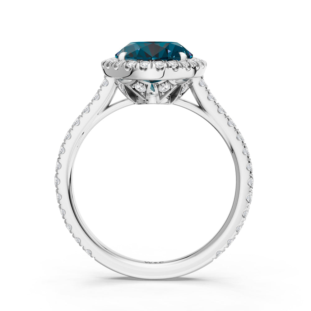 The Roselle Ring with Created London Blue Topaz Cut Diamond in 14KT Platinum view 2
