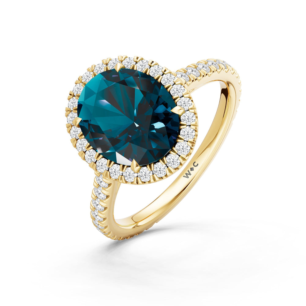 The Roselle Ring with Created London Blue Topaz Cut Diamond in 14KT Yellow Gold view 3
