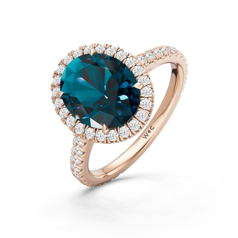 The Roselle Ring with Created London Blue Topaz Cut Diamond in 14KT Rose Gold view 3

