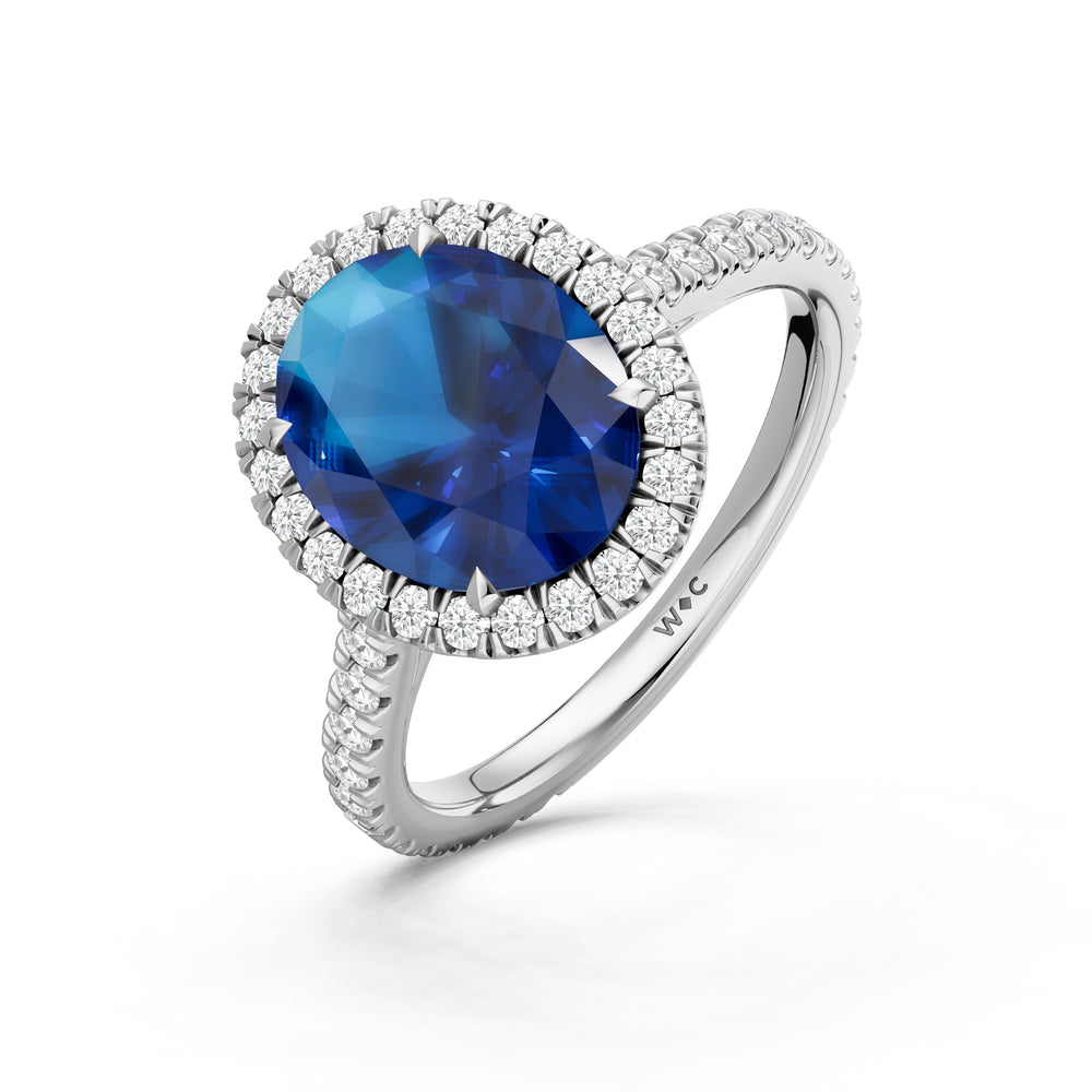 The Roselle Ring with Created Blue Sapphire Cut Diamond in 14KT Platinum view 3
