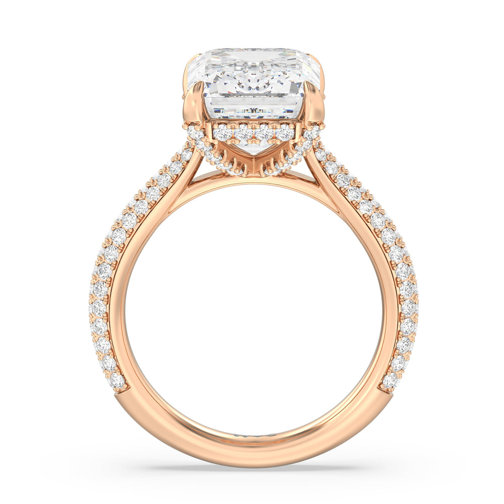 Elegance Studded Basket Engagement Ring with Emerald Cut Diamond in 14KT Rose Gold view 2
