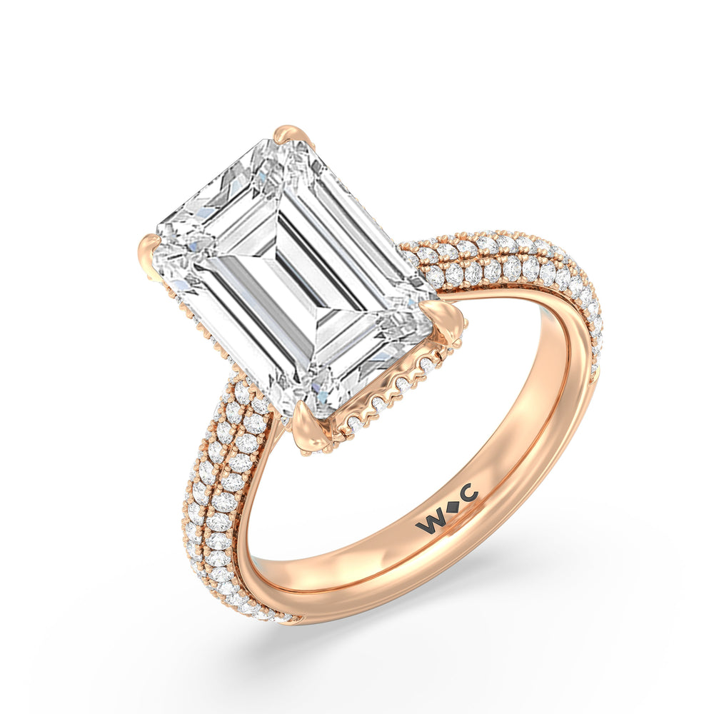 Elegance Studded Basket Engagement Ring with Emerald Cut Diamond in 14KT Rose Gold view 3
