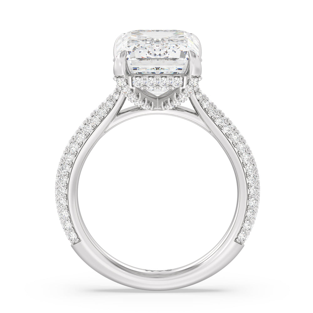 Elegance Studded Basket Engagement Ring with Emerald Cut Diamond in 14KT Platinum view 2
