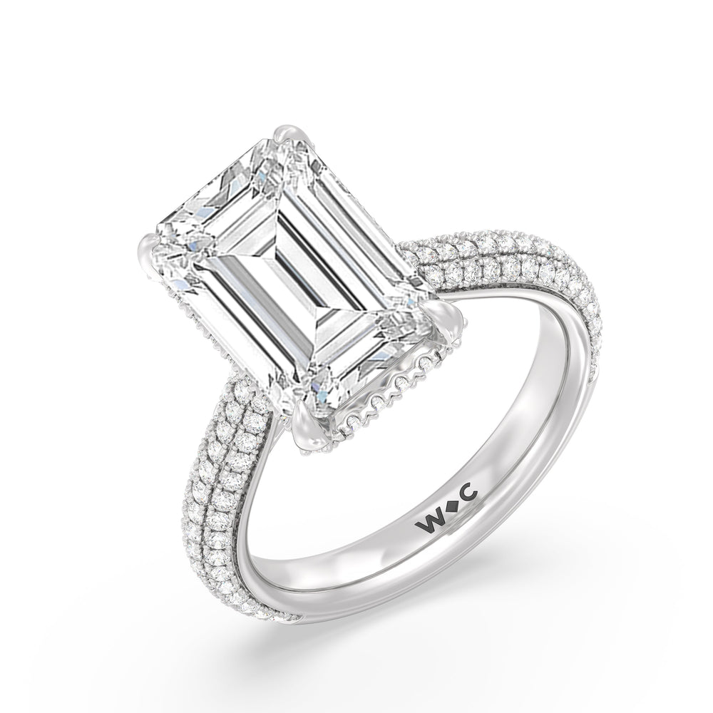 Elegance Studded Basket Engagement Ring with Emerald Cut Diamond in 14KT Platinum view 3
