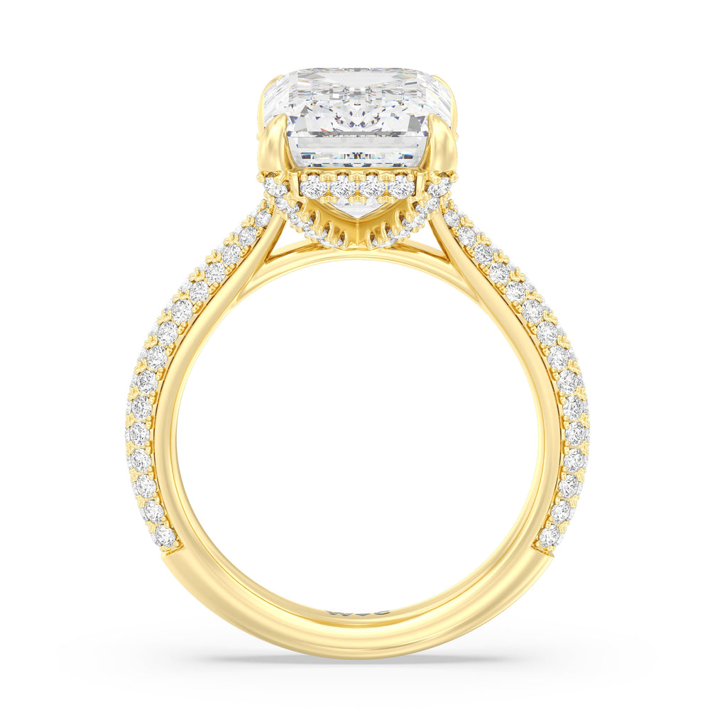 Elegance Studded Basket Engagement Ring with Emerald Cut Diamond in 14KT Yellow Gold view 2
