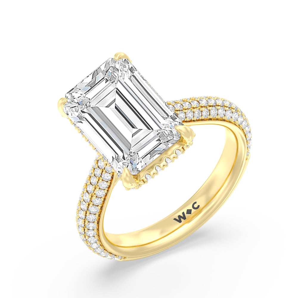 Elegance Studded Basket Engagement Ring with Emerald Cut Diamond in 14KT Yellow Gold view 3
