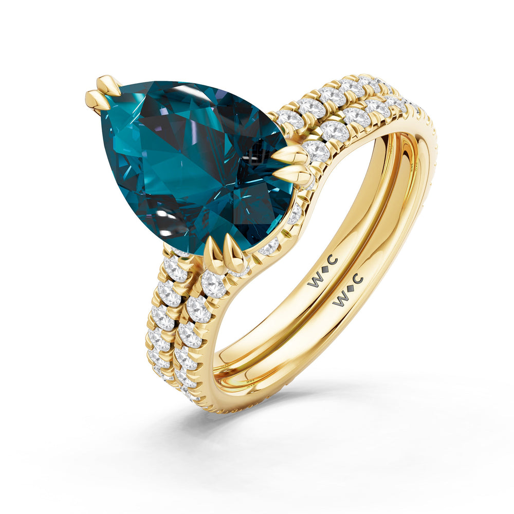 The Arden Ring with Created London Blue Topaz Cut Diamond in 14KT Yellow Gold view 4
