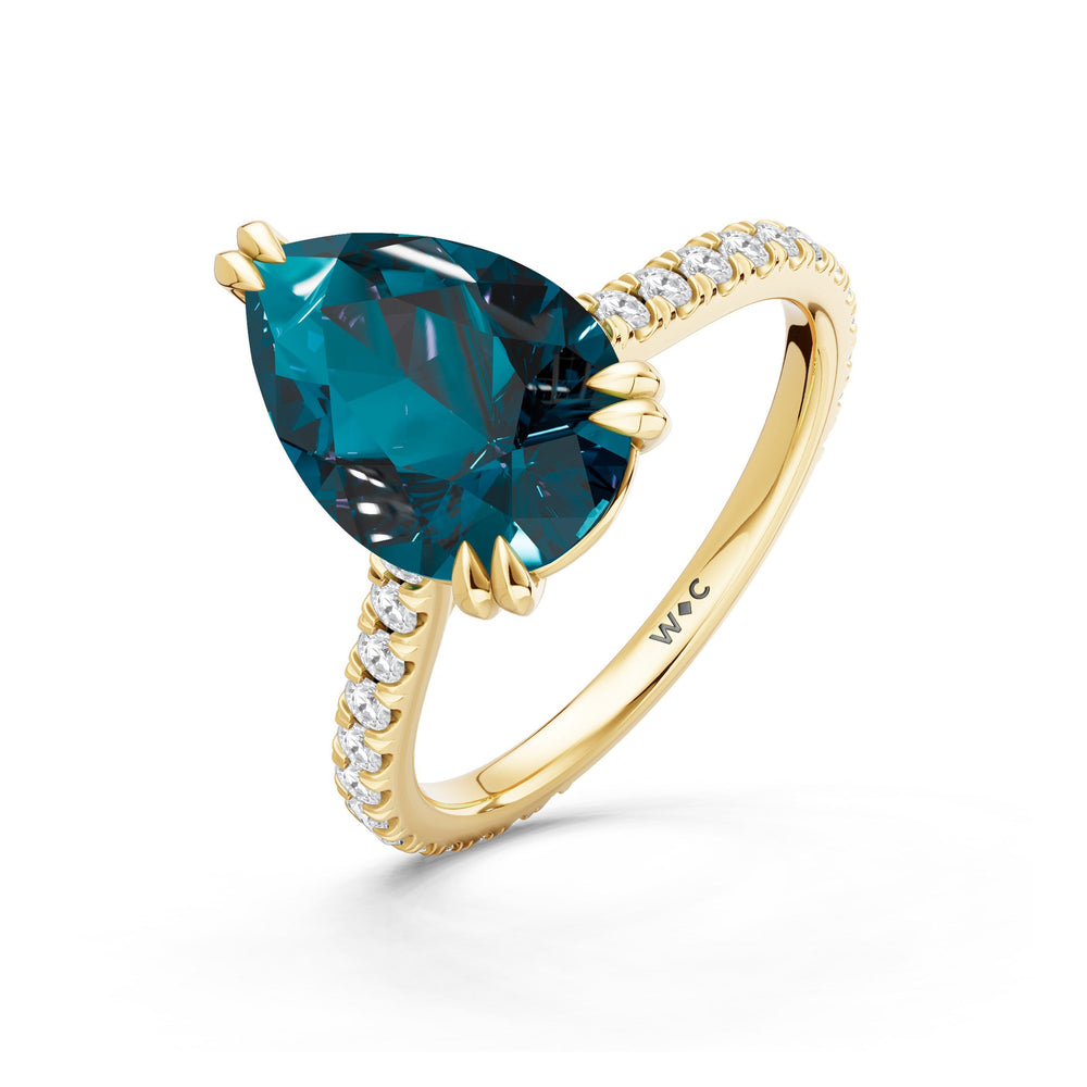The Arden Ring with Created London Blue Topaz Cut Diamond in 14KT Yellow Gold view 3
