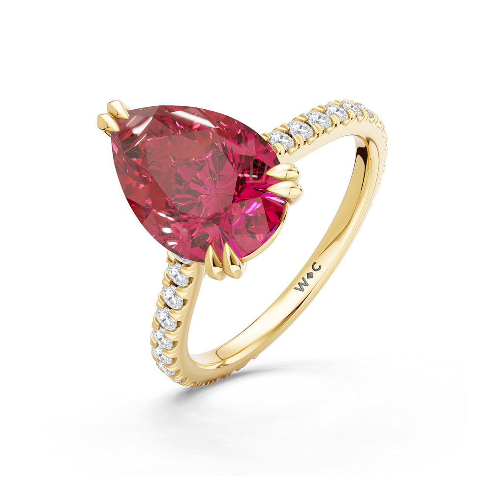 The Arden Ring with Created Ruby Cut Diamond in 14KT Yellow Gold view 3

