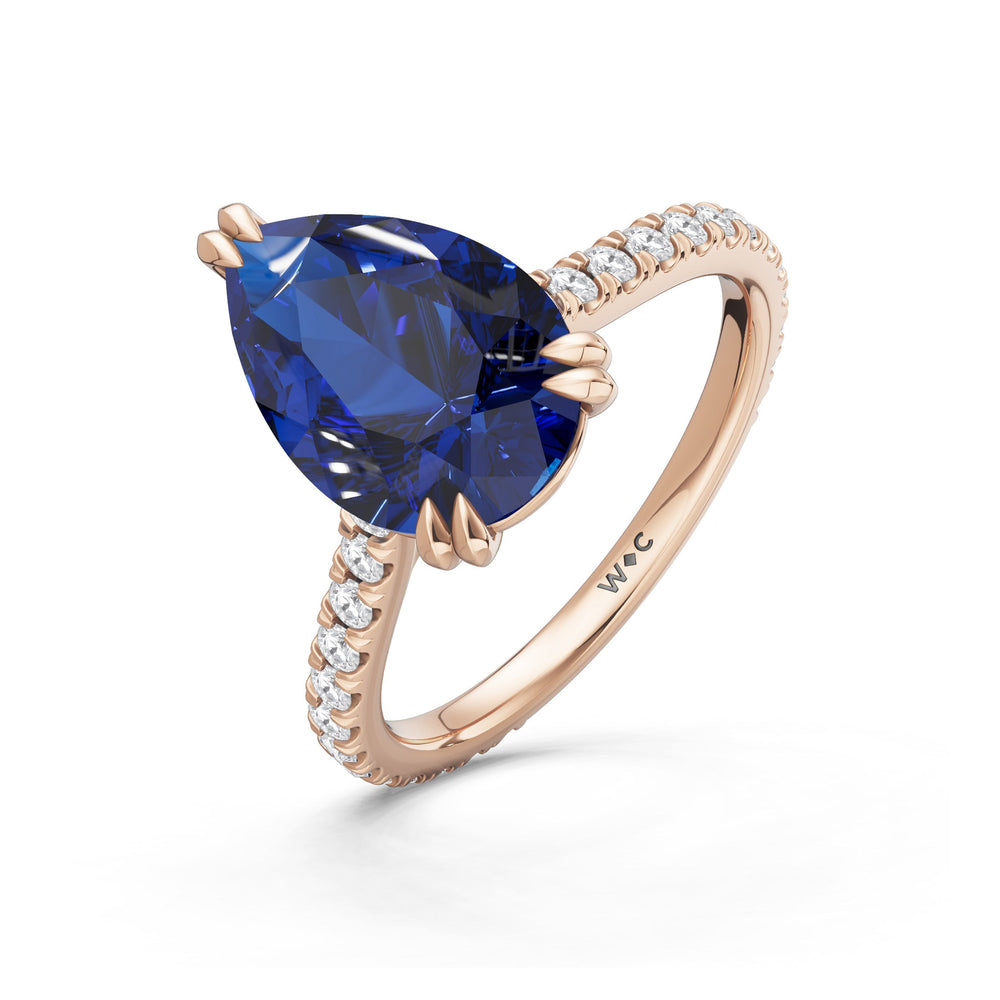 The Arden Ring with Created Blue Sapphire Cut Diamond in 14KT Rose Gold view 3
