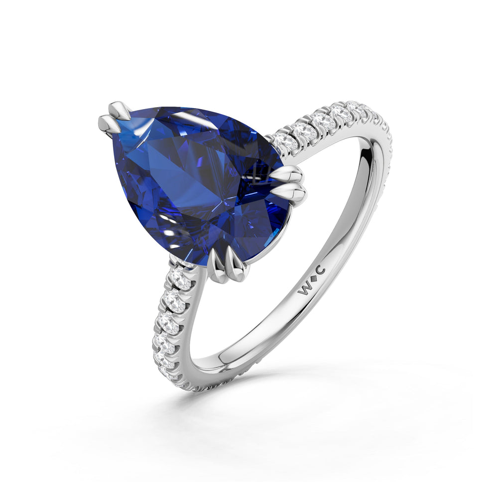 The Arden Ring with Created Blue Sapphire Cut Diamond in 14KT Platinum view 3

