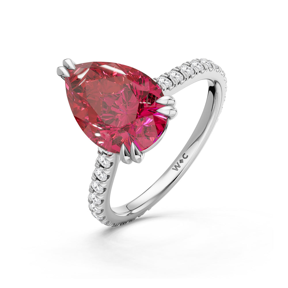 The Arden Ring with Created Ruby Cut Diamond in 14KT Platinum view 3
