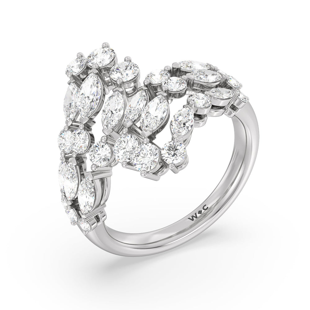Marquise and Round Bypass Fashion Ring with Platinum / Lab / 3 1/10 Cut Diamond in 14KT Platinum / Lab / 3 1/10 view 3
