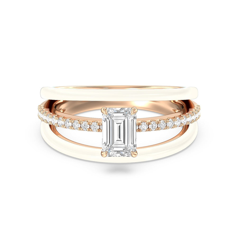 Three Layer Diamond Ring in Ceramic with 14KT Rose Gold / Frost / 1 1/5 Cut Diamond in 14KT Rose Gold / Frost / 1 1/5 view 1
