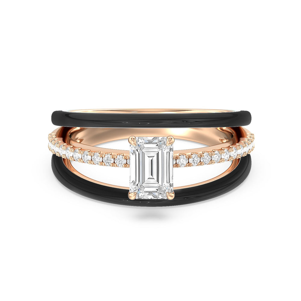 Three Layer Diamond Ring in Ceramic with 14KT Rose Gold / Midnight / 1 1/5 Cut Diamond in 14KT Rose Gold / Midnight / 1 1/5 view 1
