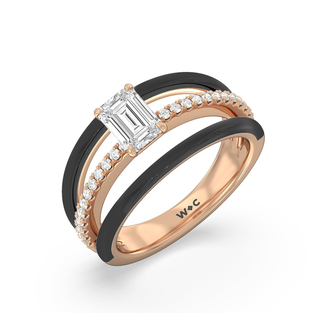 Three Layer Diamond Ring in Ceramic with 14KT Rose Gold / Midnight / 1 1/5 Cut Diamond in 14KT Rose Gold / Midnight / 1 1/5 view 3
