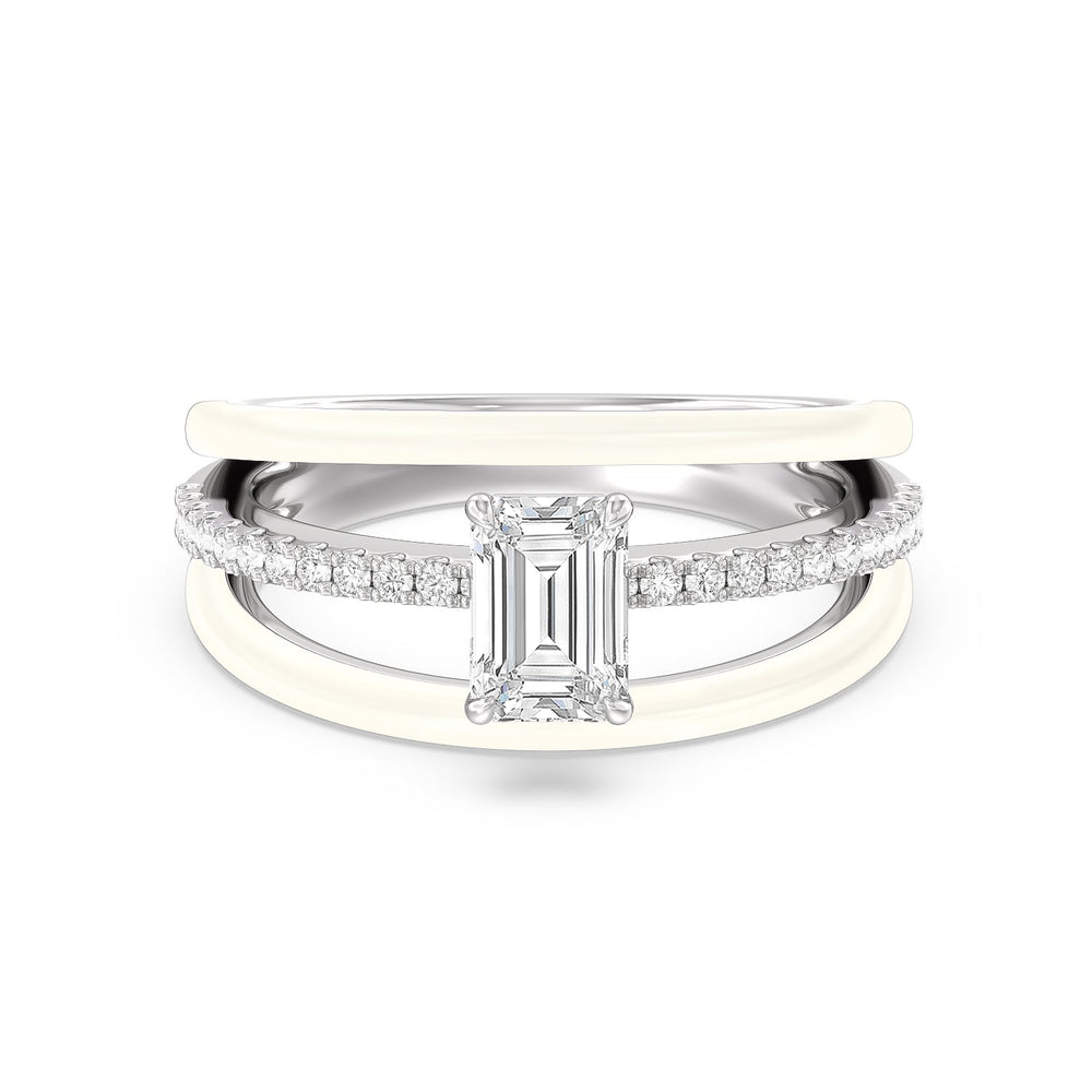 Three Layer Diamond Ring in Ceramic with 14KT White Gold / Frost / 1 1/5 Cut Diamond in 14KT White Gold / Frost / 1 1/5 view 1
