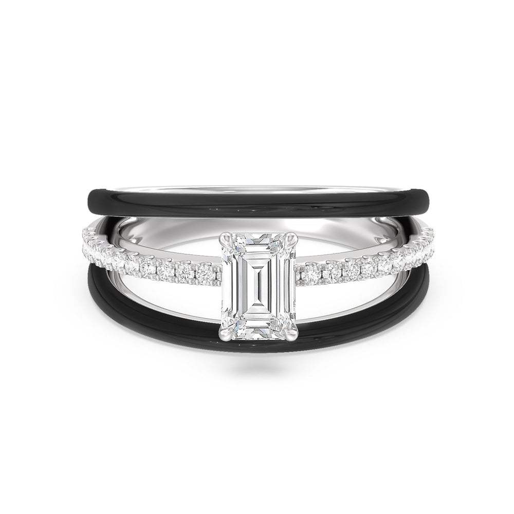 Three Layer Diamond Ring in Ceramic with 14KT White Gold / Midnight / 1 1/5 Cut Diamond in 14KT White Gold / Midnight / 1 1/5 view 1
