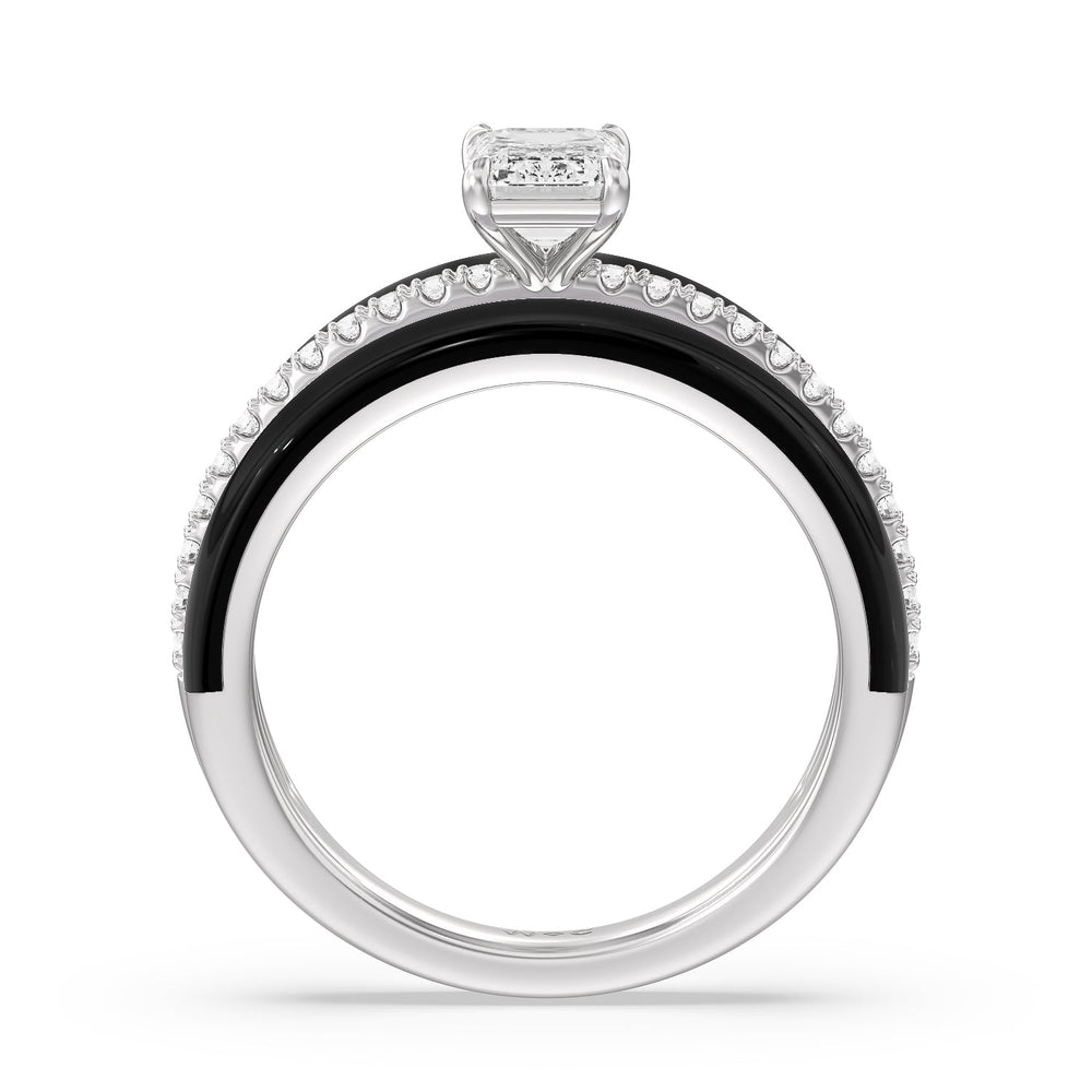 Three Layer Diamond Ring in Ceramic with 14KT White Gold / Midnight / 1 1/5 Cut Diamond in 14KT White Gold / Midnight / 1 1/5 view 2
